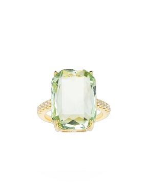 New Amanda Blu Green Cubic Zirconia Rhinestone 18K Dipped Gold Cocktail Ring